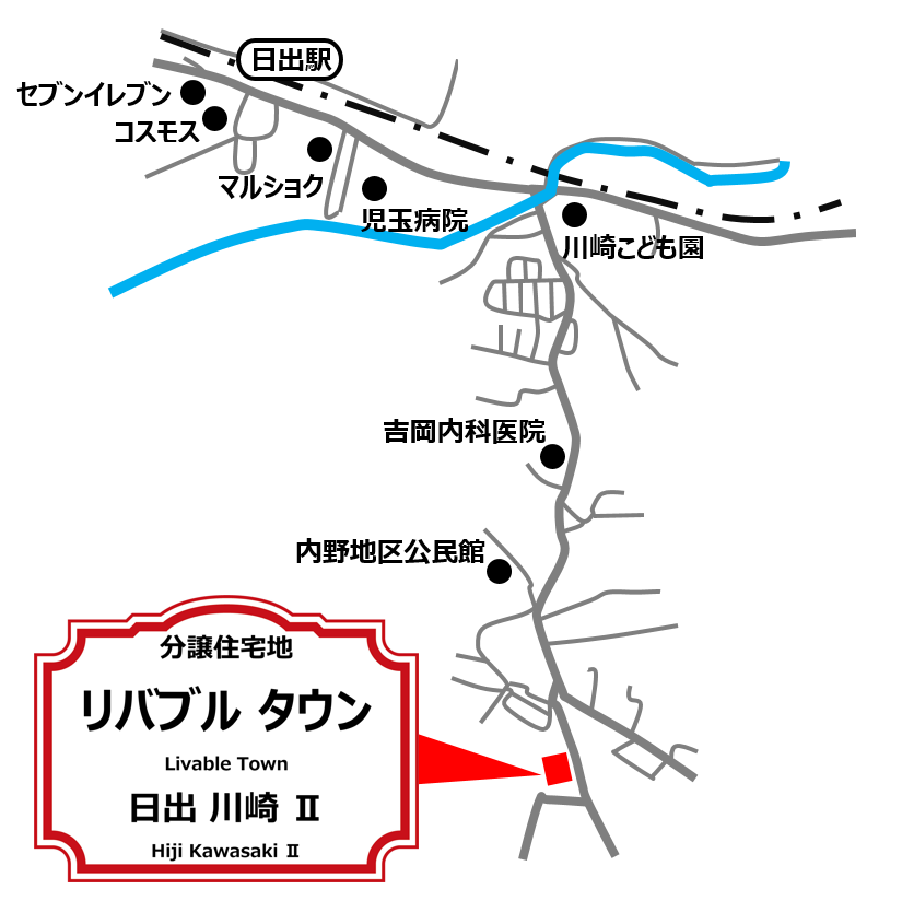リバブルタウン日出川崎Ⅱ現地案内図